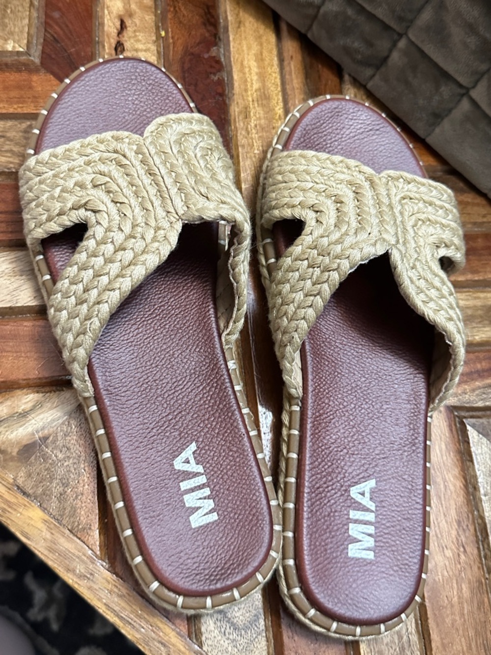 MIA Braided Slide Sandals in Tan with Brown Footbed